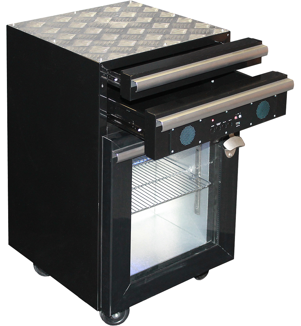 Toolbox 50 Litre Mini Bar Fridge With Speakers And Blue Tooth, Holds 38