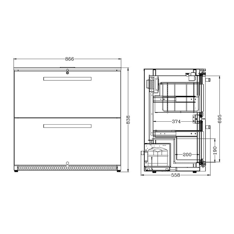 Husky 2 Drawer Alfresco Commercial Food Service Under Counter Bar