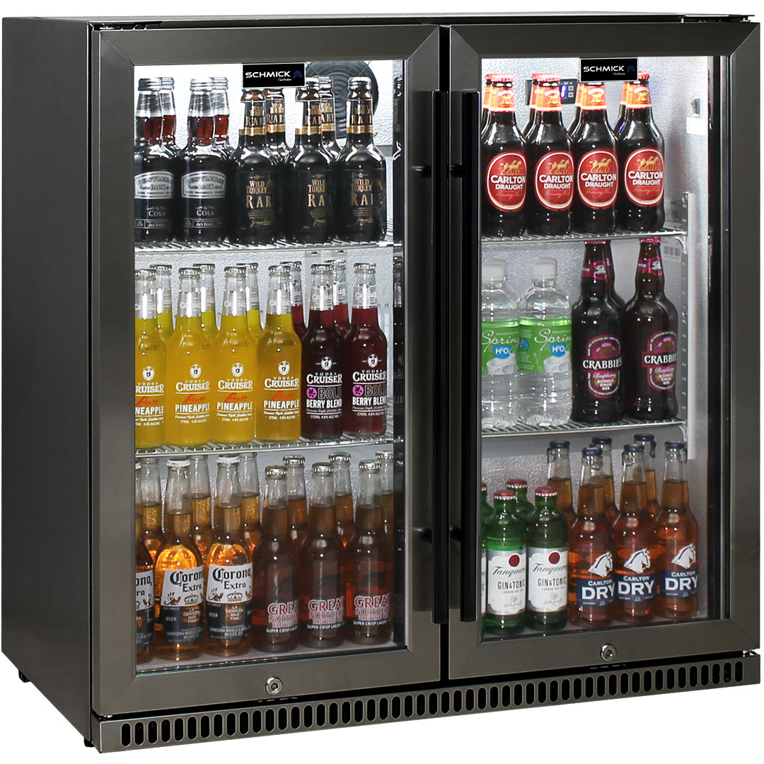 Schmick Black Stainless Steel 2 Door Alfresco Bar Fridge With Heated
