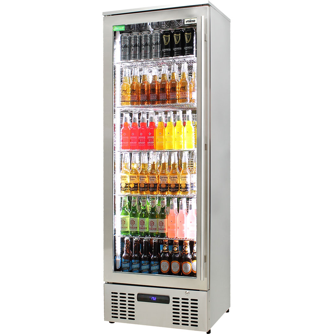 Rhino Stainless Steel Glass Door Upright Commercial Bar Fridge With LOW